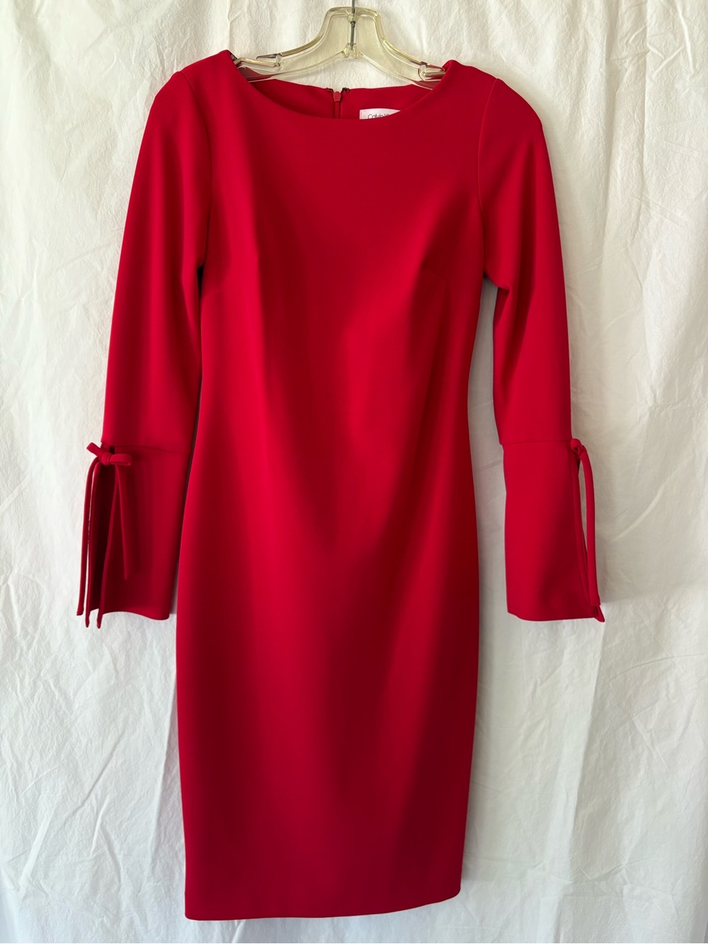 Calvin Klein Red Long-Sleeve Tie-Cuff Sheath Dress